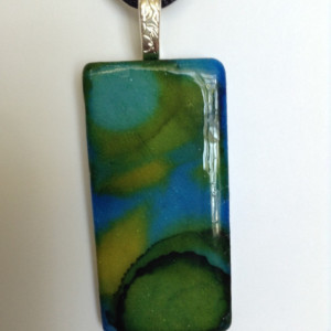 Blue and green pendant. Green and blue pendant. ceramic tile pendant  / hand painted alcohol ink pendant /necklace 