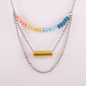 Colorful Beaded Brass Tube Chain Drop Necklace