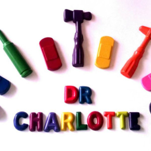 Personalized doctor crayons set with carrying case - Doc McStuffins birthday theme gift, busy bag, bandage crayons, doctor kit