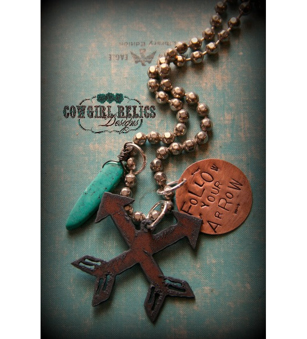 Rustic Western Charm Necklace-Follow Your Arrow, Turquoise, Bold, Chunky