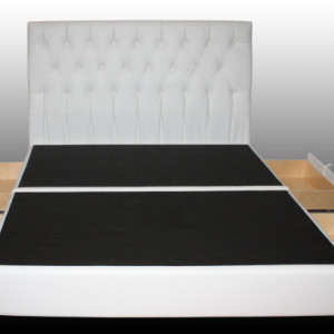 Pearl 4 Drawer Luxury Leather Storage Bed - Handtufted Leather Storage Platform Bed with Extra Large Drawers & Headboard with Crystals