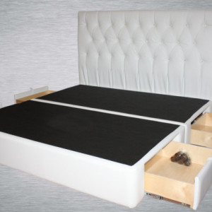 Pearl 4 Drawer Luxury Leather Storage Bed - Handtufted Leather Storage Platform Bed with Extra Large Drawers & Headboard with Crystals