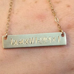 Personalized Gold Bar Necklace, Roman Numeral, Anniversary Date, Customized, Anniversary Gift, Romantic Jewelry