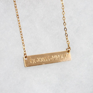 Personalized Gold Bar Necklace, Roman Numeral, Anniversary Date, Customized, Anniversary Gift, Romantic Jewelry