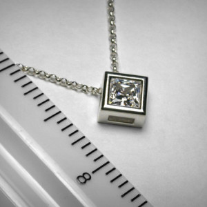 Simulated Diamond Necklace Pendant, Cubic Zirconia CZ Necklace Pendant, Sterling Silver Solitaire Princess Square Imitation Diamond Necklace