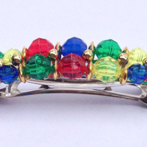 Beaded Hair Barrette, Faceted Beads, Girls Womens Beaded Hair Clip Clasp, Silver French Barette Accessory Jewelry, Red Yellow Blue Green