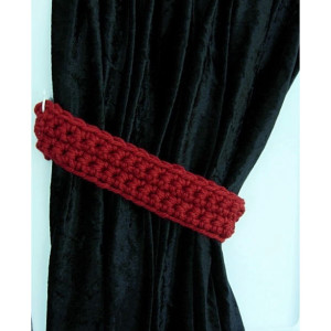Curtain Tiebacks Set, Curtain Tie Backs, One Pair Solid Dark Spice Red, Simple Drapery Drapes Holders, Crochet Knit, Ready to Ship in 3 Days