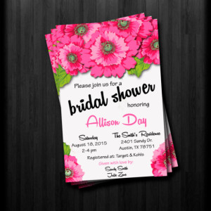 Personalized Pink Bridal Shower Invitation - Pink flowers - engagement party
