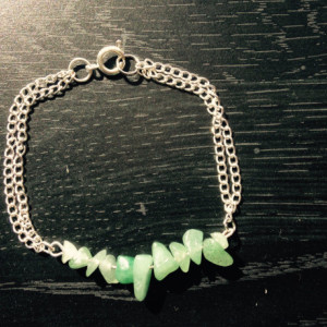 Mint Stone Chip and Silver Double Strand Bracelet