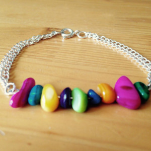 Multicolor Stone Chip and Silver Chain Bracelet