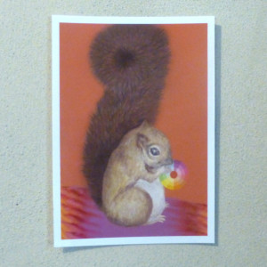 Squirrel Nibbles the Color Wheel- Internalizing Aqua Marine 5X7 Art Print