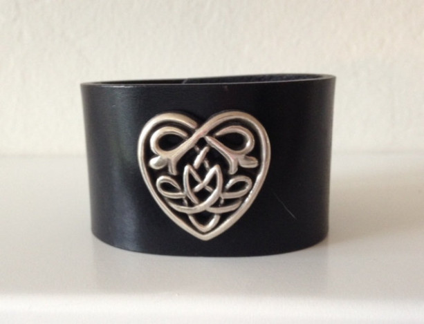 Leather Cuff with Large Celtic Heart