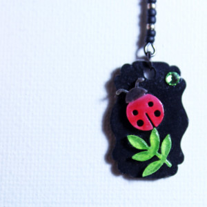 Cute ladybug on a green leaf dangle earrings / Cute shrink plastic beetle, insect, leaf art jewelry