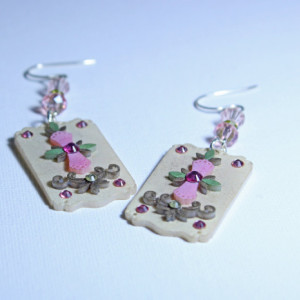 Unique bridesmaid earrings, pink flower earrings, unique crystal jewelry