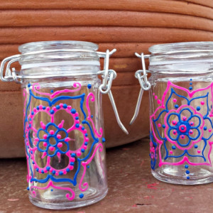 Pink and Blue Henna Style Mandala Jars Set of 2