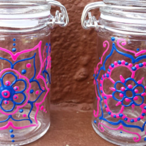 Pink and Blue Henna Style Mandala Jars Set of 2