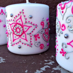 3 Piece Pink and Silver Henna Candle Set