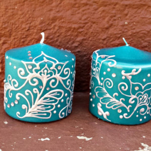 Teal henna style candle set