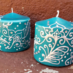 Teal henna style candle set