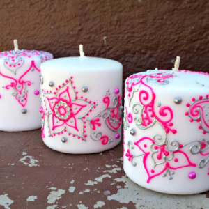 3 Piece Pink and Silver Henna Candle Set