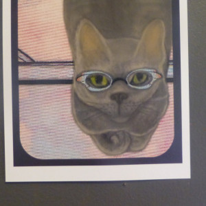 Gray Russian Blue Cat in Cat Eye Glasses Art Print