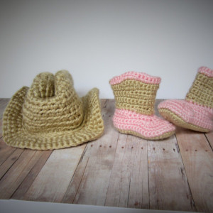 Crochet cowboy hat and boots set, cowboy hat, cowboy boots, cowgirl hat, cowgirl boots, baby cowboy hat, baby cowboy boots, western wear