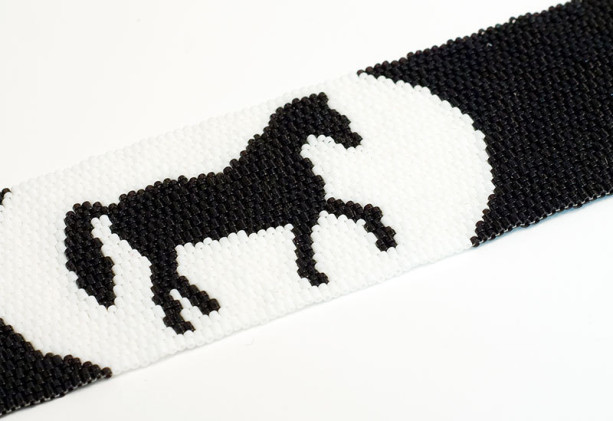 Beaded Cuff // Horse // Bracelet //Beadwork // Black and white