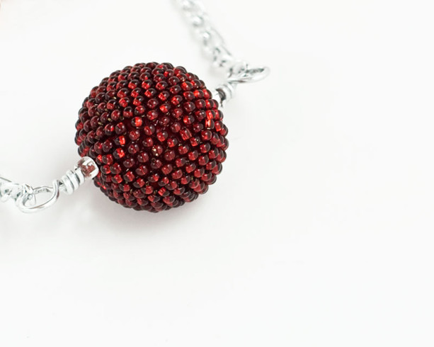 Beaded Bead Necklace // Red // Beadwork // Seed Bead Pendent