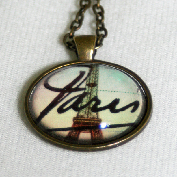 Paris Postcard Eiffel Tower Vintage Necklace