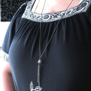 Smoke Gray Czech Bead Long Necklace. Statement Jewelry For Women