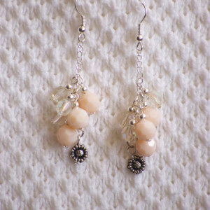 Dangle Earrings with peach and clear glass beads and Sunflower Charm. Spring Earrings. Floral Earrings