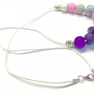 Ultraviolet / handmade artist grade polymer clay beaded necklace on pearl leather cord with sterling plated accent beads, pink silver purple