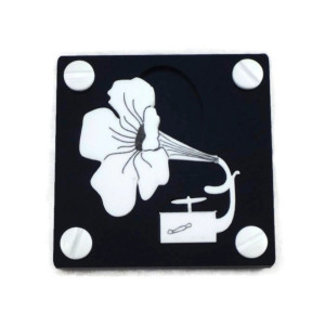 White Flower Brooch, Gramophone Silhouette Handmade Acrylic