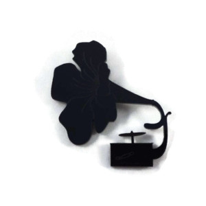 Gramophone Flower Brooch, Black Acrylic, Handmade Laser cut