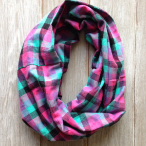 Plaid Infinity Scarf - Teal, Pink, Purple, and Black Very Cozy Yet Lightweight