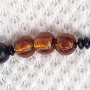 Chunky Amber and Black Beaded Braided Bracelet, Earth Tone Glass Beads