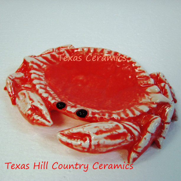 Ceramic Crab Teabag Holder Small Spoon Rest Table Accent in Coral