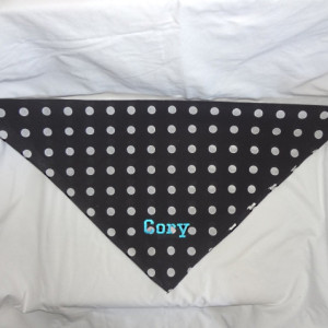 GLOW in the DARK Black Polka Dot Dog Bandana with Electric Blue, Pink, Seafoam or Red Personalized Embroidery