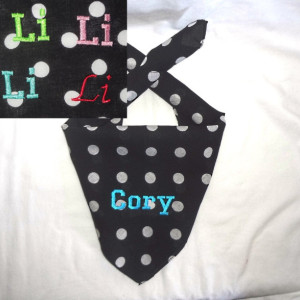 GLOW in the DARK Black Polka Dot Dog Bandana with Electric Blue, Pink, Seafoam or Red Personalized Embroidery