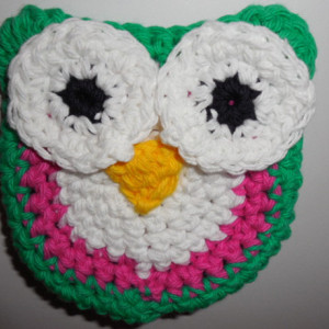 Set of 2 Owl Scrubbie , Dish / Pot Scrubby , Crochet Cleaning Scrubber , Green, Pink and White Owl Scrubber , Handmade Tri - Colored Owl    os160