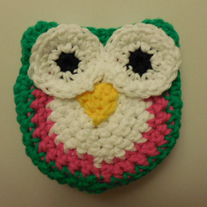 Set of 2 Owl Scrubbie , Dish / Pot Scrubby , Crochet Cleaning Scrubber , Green, Pink and White Owl Scrubber , Handmade Tri - Colored Owl    os160
