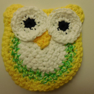 Set of 2 Crochet Dish Scrubbie, Nylon Scrubber, Handmade Crochet Yellow / Green Twisted , Yellow, White Owl Kitchen Dish / Pot Scrubbie   os164