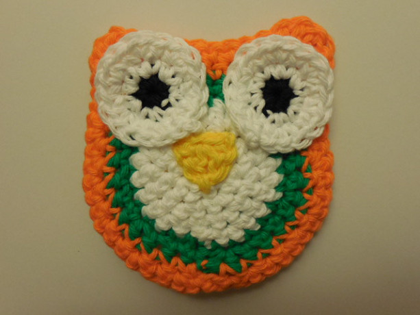 Set of 2 Owl Scrubbie , Dish / Pot Scrubby , Crochet Cleaning Scrubber , White, Orange and Green Owl Scrubber , Handmade Tri - Colored Owl    os163