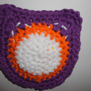 Set of 2 Owl Scrubbie , Dish / Pot Scrubby , Crochet Cleaning Scrubber , White, Orange and Purple Owl Scrubber , Handmade Tri - Colored Owl    os115