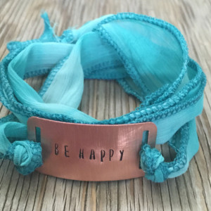 Handmade fabric cord wrap bracelet- jewelry with your choice of wording handmade copper hand stamped jewelry handmade jewelry made in USA