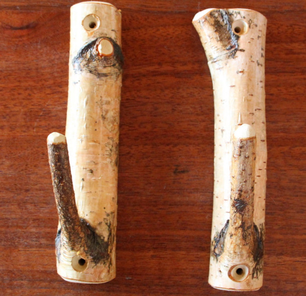 Rustic Birch Branch Hooks Set of 2 Naturally Finished