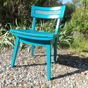 2 Chairs Vintage Pair Turquoise Teal Mid Century Modern Furniture Hand Painted Wood Cord Woven Dining Room Chair Living Room Seating Wood