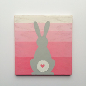 Woodland Bunny Nursery Art - Woodland Decor - Wood Wall Art - Pink Girl's Wall Art - Kid's Rabbit Art -  Distressed Painted Sign - Ombre Art