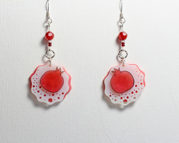Fruit Earrings, Red Pomegranate Jewelry, Food Earrings With Red Fruit