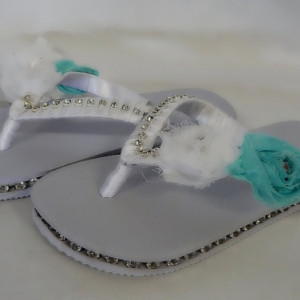 Teal Wedding Gift Shoes Flip Flops Bridal Flats Sandal Ceremony Womens Beach Bridesmaid FlowerGirl Jewelry Maid of Honor Mother of the Bride